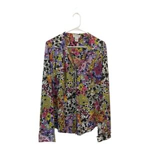 Carmen Marc Valvo Retro Abstract Stained Glass Button Down Blouse